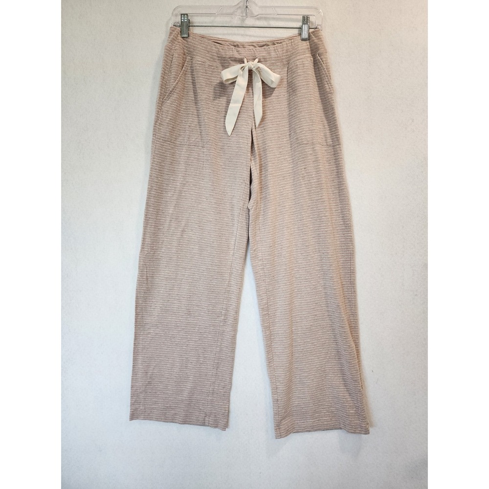 Soma Pink Grey Striped Wide Leg Pajama Pants Women Medium Satin Bow Lounge